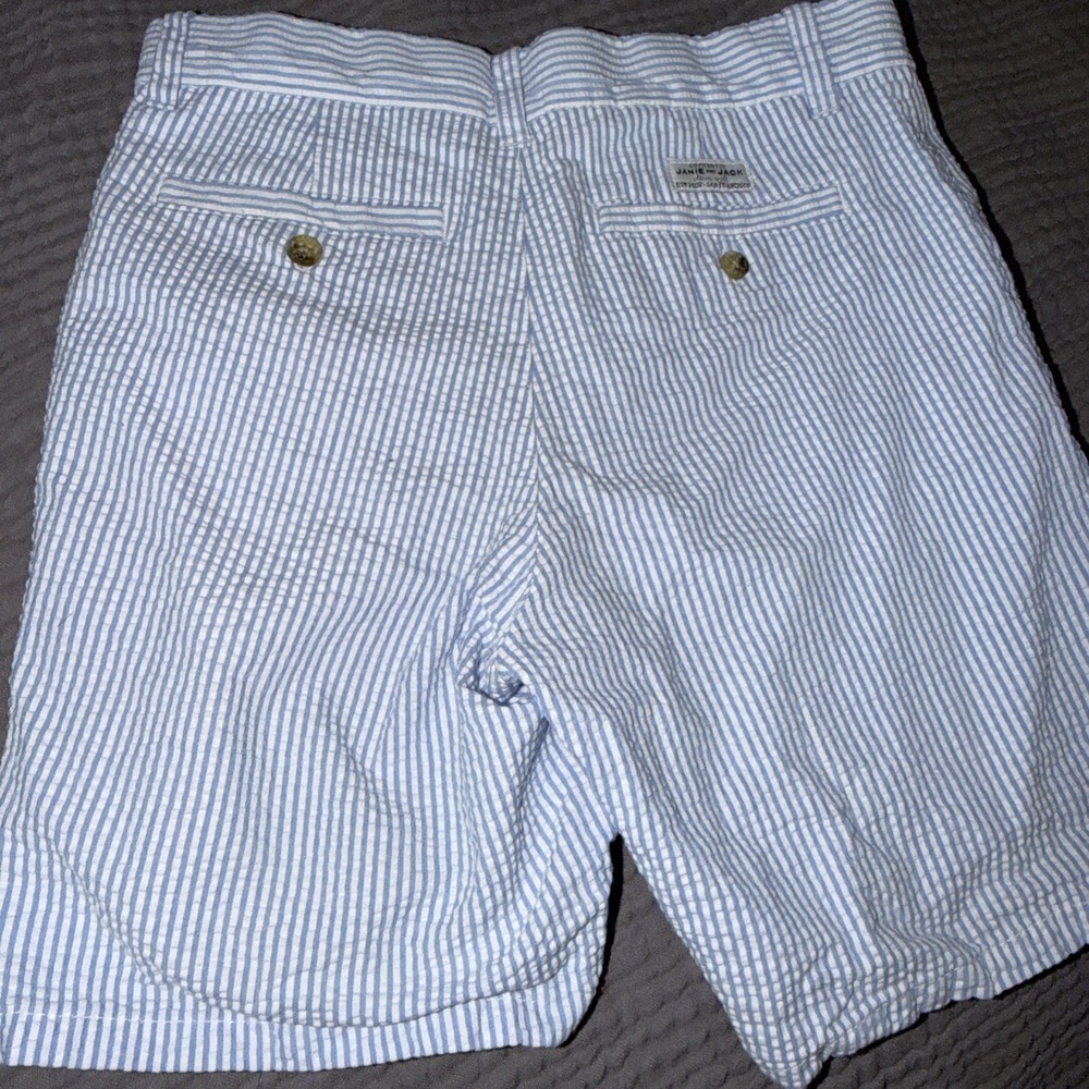 Janie and Jack Boys Sz 8 Adjustable Waist Shorts Blue White Striped Summer